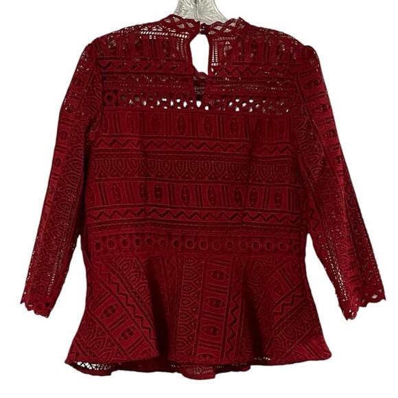 Moulinette Soeurs Anthropologie Tamera Red Lace Blouse Size 10 - Picture 6 of 14